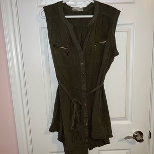 3X - Olive green tie waist tunic top - Suzy Shier